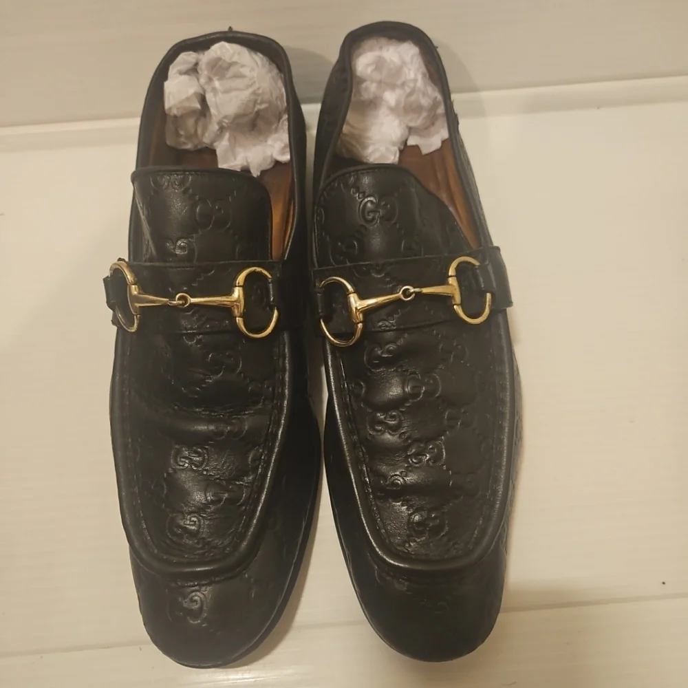 Gucci Tom Ford Era GG Monogram Black Embossed Leather Loafers Size 11.5 - Picture 2 of 14